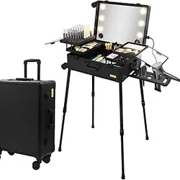 SHAMAX® Aluminum Professional Rolling Cosmetic Makeup Trolley Suitcase Train Case with Lighted Mirror LED Light Cosmetic Organizer Beauty Artist Trolley Studio-picture-10