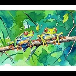 Jhamapukur Emerald Canopy: Two Frogs in Watercolor Rainforest, Photo Frame, Wall Art, Interior Accents, Residential/Commercial Decor, Premium Gifts | Size: 8 x 12 inches-image-71