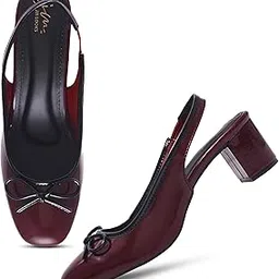 jm looks Women Slingback Block Heels with Bow Detail Closed Round Toe Pumps Dress Shoes-picture-32