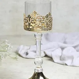 Decor de Maison Brings Handcrafted Aurum Crest Pillar Candle Holder for Tabletop & Dining Table | Candle Stand for Home Decor, Office Desk |Candle Holder for Decoration in Gold (Small)-picture-16