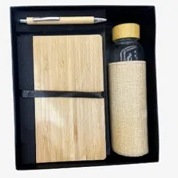 3-in-1 Sustainable Gift Set with Jute Sleeve Water Bottle, Wooden Pen, Bamboo Notebook, Corporate Business Diary Set-picture-21