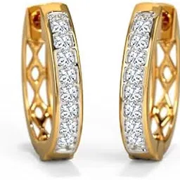 caratlane 18 KT Yellow Gold Sara Sleek Diamond Hoop Earrings For Women-picture-24