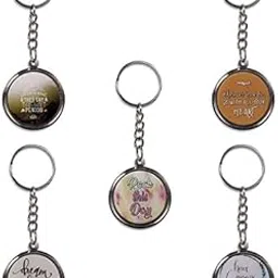 Design Silver Metal Keychains Keyring for Car Bike Classic office Printed quotes Key Chain Combo for Boys & Girls (Pack of 5) (Degain 6)-image-95