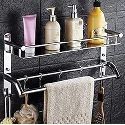 iSTAR Multi use Rack Stainless Steel Bathroom Shelf/Kitchen Shelf with Wall Storage Organizer (Silver, Chrome Finish, 2 Shelf)-image-74