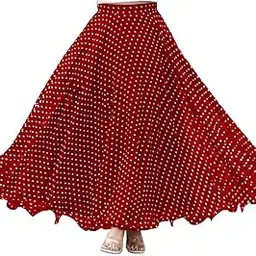 freydis Women's Polka Dot Maxi Skirt, Georgette Ethnic Maxi Skirt, High Waist, Flared, Elegant Design, Midi Length, Pink-picture-31
