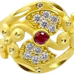 accessher Woman's & Girls Gold Plated Red Stone Studded American Diamond Finger Ring Traditional Sparkling Golden Finger Ring Elegant Jewellery Gift for Anniversary-picture-48