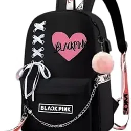 kausbabi Black Pink Bag For Girls School Bag Cute Backpacks Heart Print Design Laptop Backpack and Casual Backpack Student Accessories-picture-21