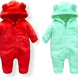 babyzone Baby Winter Fleece Romper, Hooded Bear Ears Design, Mint Green, Full-Zip Jumpsuit-picture-10