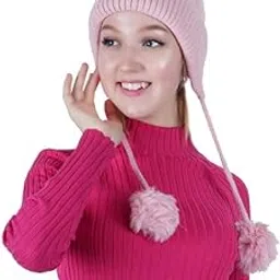Women's Winter Woolen Beanie Cap and Neck Scarf Warmer Set Snow Proof, Inside Fur, Warm Woolen Cap for Women, Girl's-image-0