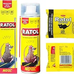 Ratol Rat Repellent Spray and Cake Combo Pack, 250ml Spray for 60 Days Protection, Car Bike Home Wiring Protection, with 4 Rat Cakes, 25g Each image 1