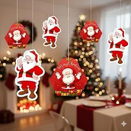 Merry Christmas Hanging Card with Santa Ornaments Paper Decoration Pack of 20 Pcs-picture-14