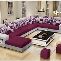 Whiteway Furniture Super Soft Fabric Sofa Set for Living Room, Bedroom, Office, Home| L Shape 7 Seater Comfortable Sofa Set with 1 Centre Table, 11 Cushion & 4 Stool | 1 Year Warranty. (Purple)-image-0