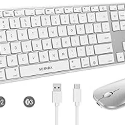 seenda Bluetooth Keyboard and Mouse for Mac, Multi-Device Rechargeable Keyboard Mouse with Quiet Keys, Full Size Slim Combo Compatible for MacBook Pro/Air, iMac, iPad, iPhone - White Silver-image-2