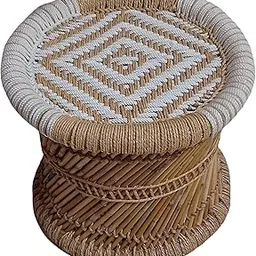 RCLV ! Rajasthani Pure Handmade Bamboo mudda/Stool/Chair for Living Room/Office/Home for Indoor/Outdoor White & Beige 17X13-picture-19