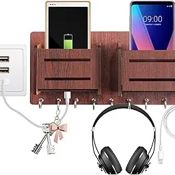 Casewilla Wooden Double Mobile Holder Stand with 9 Hooks for Accessories, Phone Charging Mobile Holder-picture-12