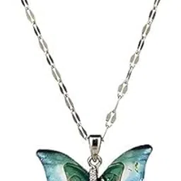 shayza Butterfly Pendant Necklace for Women & Girls Stylish Blue Silver Necklace | Neck Chain | Locket | Modern Design | Birthday & Special Occassion Gift Aesthetic Jewellery Accessories anti tarnish-picture-46