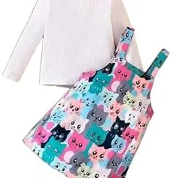 Kids Girls Cat Printed Multicolour Dungaree Dress Set_KQY_dress07_0-3m,multi-picture-46
