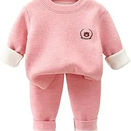 SANNIDHI® Toddler Boys Girls Fleece Pajama Set Winter Warm Plush Tops with Pants Thermal Outfits Sleepwear Soft Comfy 2 Piece Loungewear Child PJS, Pink, 100cm-image-40