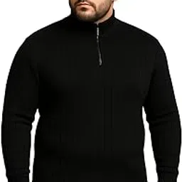 loque Mens Plus Size High Neck Zipper Ribbed Sweater Winter Wear Pullover Wool Blend Knitwear-picture-43