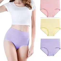 Women Cotton High Waist Full Coverage Tummy Tucker Control Panty Girls Brief Hipster Every Day use Panties for Women - (Pack of 3) - Multicolor (G5)-picture-59