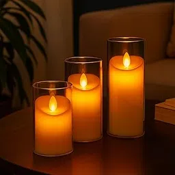 Amazon Brand - Umi Acrylic LED Tea Light Candles Set of 3 – Flameless Flickering Battery Operated Decorative Candles, Smokeless Safe Lights for Home Décor, Diwali, Pooja, Weddings & Parties-picture-20