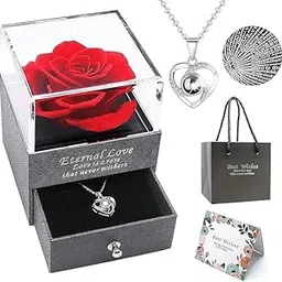 Gifts For Girlfriend,Wife,Love-Marriage Anniversary Gift For Preserved Rose Flower With Heart Necklace-Valentine Gift For Girlfriend/Cute Birthday Gift For Special Love,Adult-picture-28