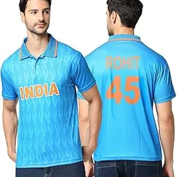 Unirec | Rohit Sharma 45 | India Cricket Fan Polo Jersey Tshirt | Lightweight Breathable Comfortable Sportswear | Team Cricket Sports Wear T-Shirt for Men - Blue-picture-14