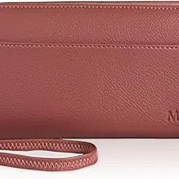 Leather Women's Wallet with Wrist Strap, 20 x 10 cm, Dusty Pink, Multiple Card Slots (Dusty Rose)-image-98