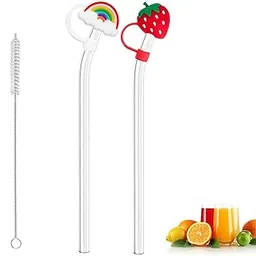Mshine Reusable Glass Straws for Kids & Adults – Set of 2 with Silicone Cartoon Toppers & Cleaning Brush | Eco-Friendly, BPA-Free, Smoothie & Juice Compatible-picture-25