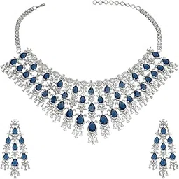kushal's Fashion Jewellery Sapphire Rodium Polished Zircon Necklaceset With Adjustable Chain|Best For Gifting & Special Occasion - 434737-picture-47