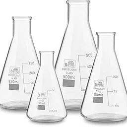 Bello Borosilicate 3.3 Glass Conical Flask 50 ml, 100 ml, 250 ml, 500 ml with Graduation Marks, Set of 4 Conical Flasks for school collage chemistry lab laboratory-picture-18