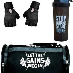 hang it Gym Bag Combo for Men ll Gym Bag with Shoe Compartment and Let The Gain, Black 700ML Bottle, Black Gloves ll Gym kit for Men and Women ll Gym Bag & Fitness Kit & Gym Bag Combo image 1