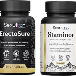 Staminor & Erectosure Combo Pack of 2 | Pure Shilajit Stamina Booster + Erection Support Tablets | Enhances Strength, Vitality, Energy & Performance | For Men’s Health & Confidence (60 Capsules-image-47