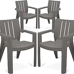 Supreme chairs Kent Mid Back Modern Plastic Chair with Arm for Living Room, Dining Room, Garden and Office, Weight Bearing Capacity- 200kg (Color: Champagne | Set of 4)-image-21