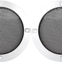 X AUTOHAUX 2pcs 4'' Metal Glossy Audio Speaker Cover Mesh Subwoofer Grill Horn Guard Decorative Circle Grille Protector Silver Tone for Car-image-56