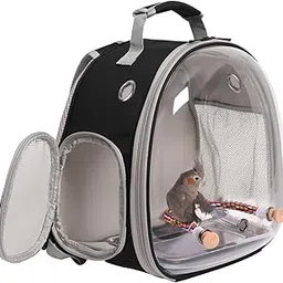 Small Bird Travel Backpack, Parakeet Carrier Cage for Parrot Cockatiel Conure Budgies Vet Bag, Clear Space Capsule Astronaut Bubble Window Airline Approved (Black)-image-13