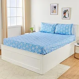 Amazon Brand - Solimo Geometric 144 TC Cotton King Size Bedsheet (Blue)-picture-27