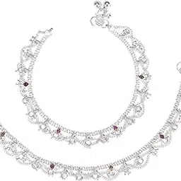 aanyacentric Silver Plated White Metal Alloy Anklets Payal Pair Indian Traditional Ethnic Contemporary Latest Pamela Design Fancy Foot Jewellery Leg Chain-picture-26