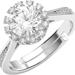 Pure 925 Sterling Silver Irina Stylish Solitaire Finger Ring | Swiss Zircon Platinum Plated | Size Adjustable | Gift for Women Girls Wife Girlfriend-image-5