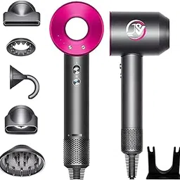 J & V Fast Dry Hair Dryer for Men & Women | Cool Air & Safe Heat | Wall Mount | Comb Styling | Smoothening Options | 3 Speed & 3 Heat Modes | Compact Travel Friendly | Unisex Intelligent Control (5 Attachments included) (Rose Red) image 1