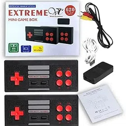 Viart Creation ¢ Extreme Mini Plug and Play Wireless Game Box HD 1080p TV Retro Video Game for Kids 620 Extreme Mini Game Box 8 Bit Retro Games for up to 2 Players Black (Extreme)-image-1
