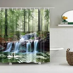 3D Green Forest Digital Printed Polyester Fabric Curtain for Kides Room,Bed Room Living Room Color Green Window/Door/Long Door (D.N.A1806) 4 x 9 Feet Pack of 1-picture-20