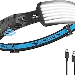 Smiling Shark Rechargeable Headlamp, 230°Wide Angle 6*White Light The Brightest LED Head Lamp with Motion Sensor Waterproof Headlight for Camping Hiking Outdoor, Head-Lamp-LED-Frontale-Rechargeable-image-7