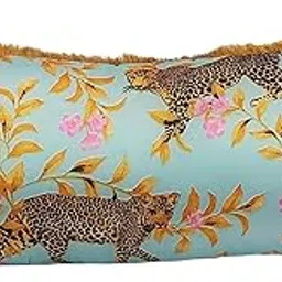 WWW.THROWPILLOW.IN Leopard Print Cushion Cover, Animal Print, Safari Jungle Pattern, Premium Decor Fabric, Smooth Texture, Sky Blue Cushion, Tropical Boho Design Rectangular Cushion 12x18 Inches-picture-70