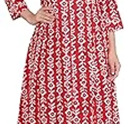 Buy buddy craft Women's Rayon Floral Printed Mandarin Collar A-Line Kurti with Trousers (Red)-picture-36