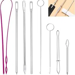 HASTHIP® 8 Pcs Drawstring Threader Tool Set, Stainless Steel Sewing Loop Turner Hooks with Latch for Turning Fabric Tubes Straps Belts Strips, Easy Rope Threader for Jackets Coats Pants-image-18