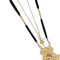 malkyn Women's Gold Plated Peacock Motif Mangalsutra and Ballerina Pendant Layered Necklace Set, Traditional Indian Black Beaded Jewelry for Wedding and Festive Outfit-MD-048-picture-22