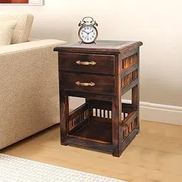 FABWUD Furniture Wooden Bedside Table for Bedroom | Wooden Nightstand Lamp Table with Drawer (Antique 2 Drawers)-picture-21