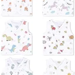 Happykid Organic Cotton Muslin Button Jabla Newborn Clothing Set | for Boys & Girls | Summer Wear Jabala Baby Products | Sleeveless Regular Fit Vest-image-97