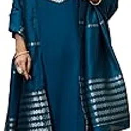 janasya Women's Teal Blue Chanderi Silk Yoke Embroidered Straight Kurta Set-picture-42